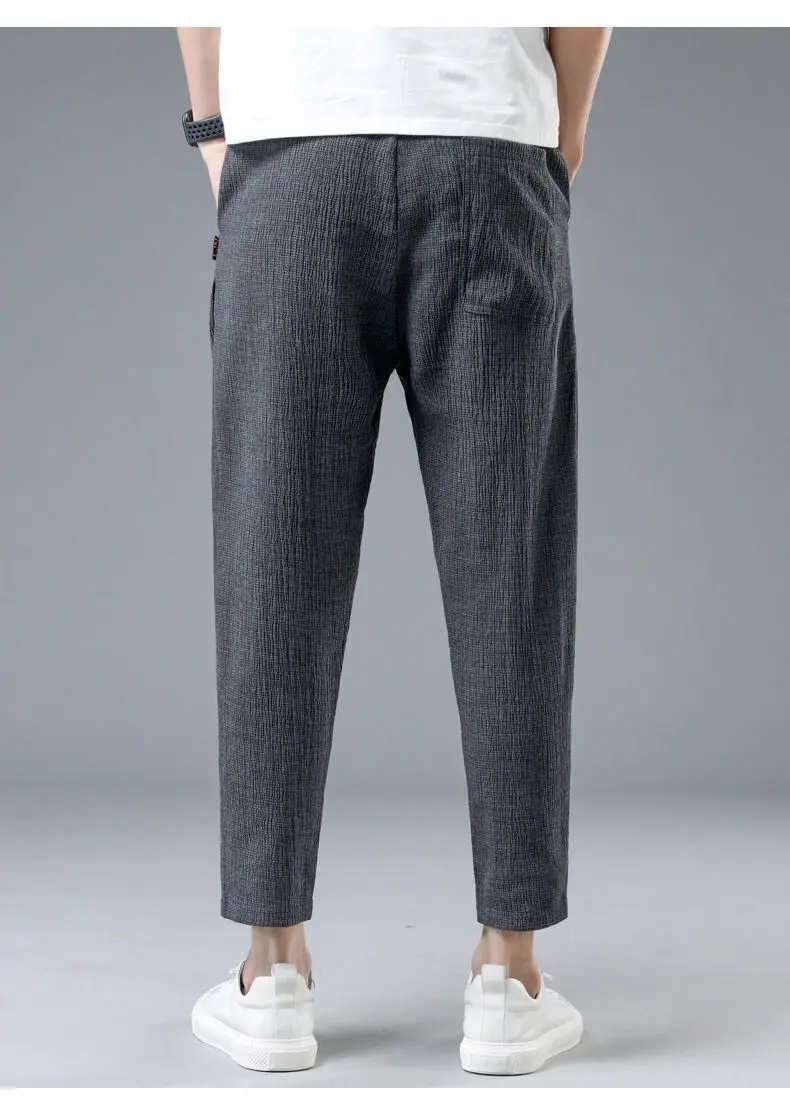 Summer Ice Silk Man Jogger Linen Pants Casual Wide Summer Sweatpants Male Spring Lightweight Halking Harem Trousers