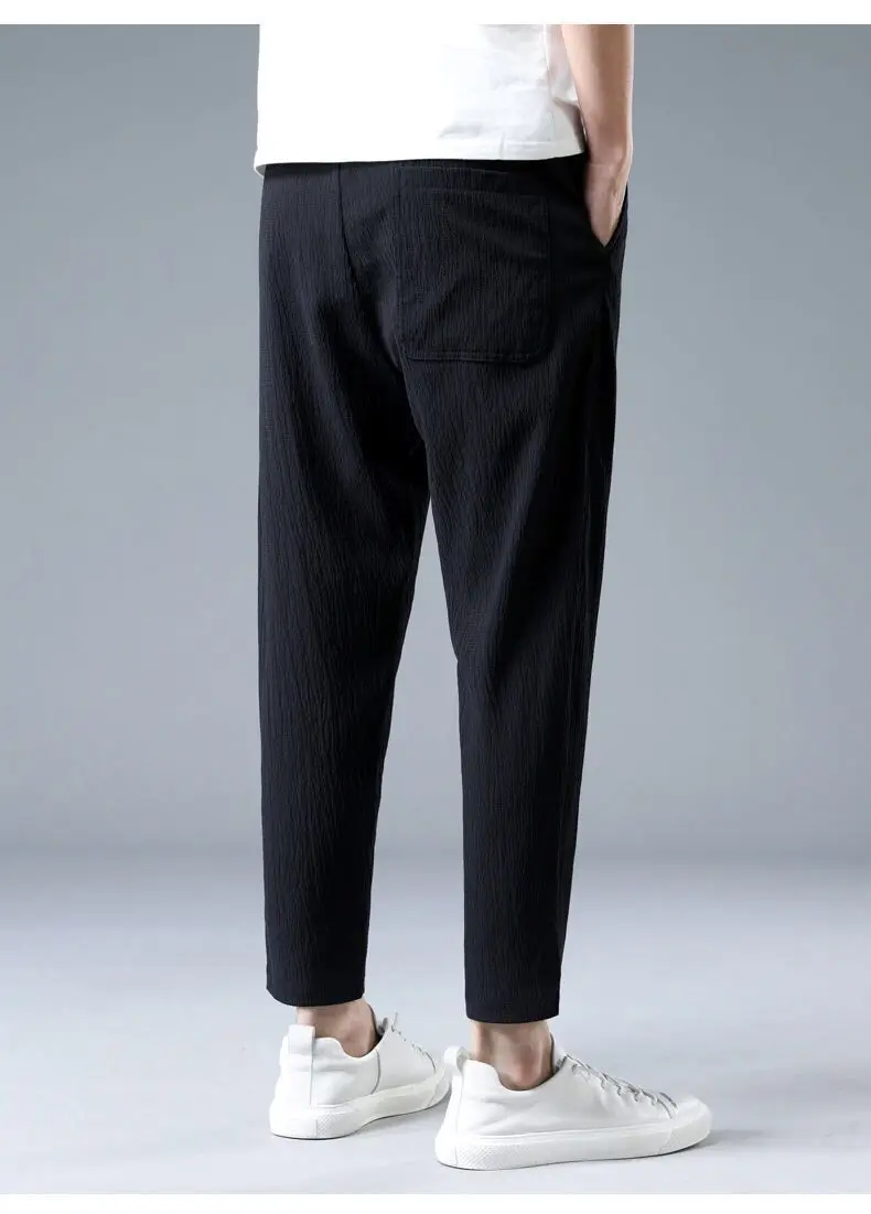 Summer Ice Silk Man Jogger Linen Pants Casual Wide Summer Sweatpants Male Spring Lightweight Halking Harem Trousers