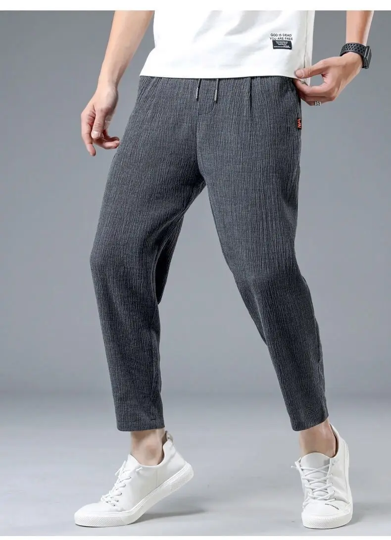 Summer Ice Silk Man Jogger Linen Pants Casual Wide Summer Sweatpants Male Spring Lightweight Halking Harem Trousers