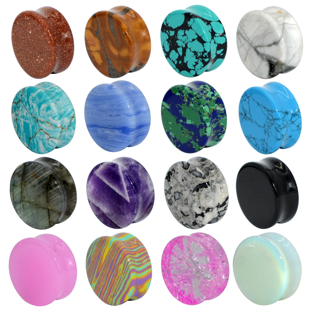1PAIR Stone Ear Plug Tunnel Ear Piercings Earring Gauges Helix Piercing Ear Stretcher Ear Plugs Body Piercing Jewelry6mm-25mm