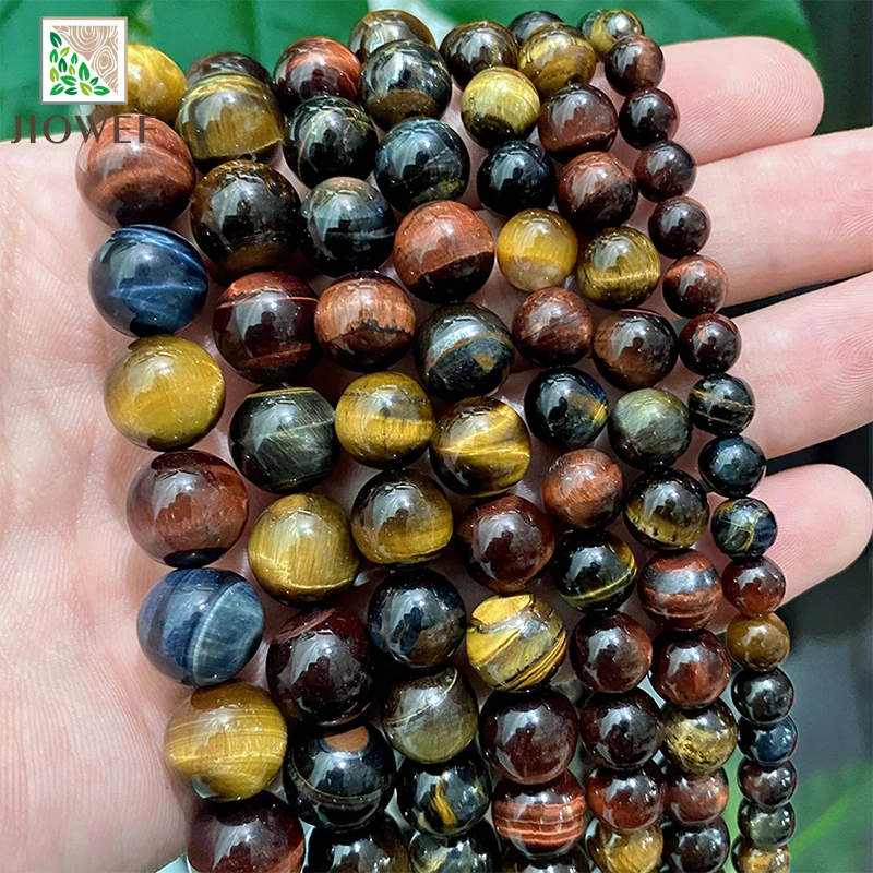 Smooth Natural Tricolor Tiger Eye Stone Loose Round Beads for Jewelry Making DIY Bracelet Accessories 15" Strand 4/6/8/10/12mm