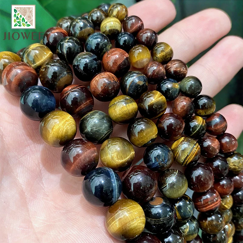 Smooth Natural Tricolor Tiger Eye Stone Loose Round Beads for Jewelry Making DIY Bracelet Accessories 15" Strand 4/6/8/10/12mm