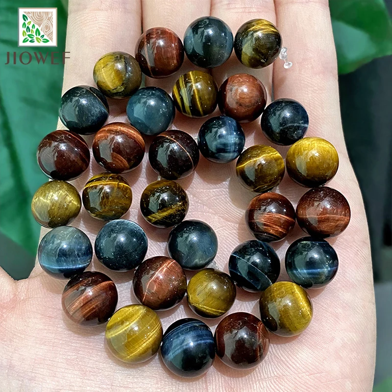 Smooth Natural Tricolor Tiger Eye Stone Loose Round Beads for Jewelry Making DIY Bracelet Accessories 15" Strand 4/6/8/10/12mm
