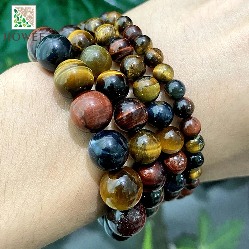 Smooth Natural Tricolor Tiger Eye Stone Loose Round Beads for Jewelry Making DIY Bracelet Accessories 15" Strand 4/6/8/10/12mm