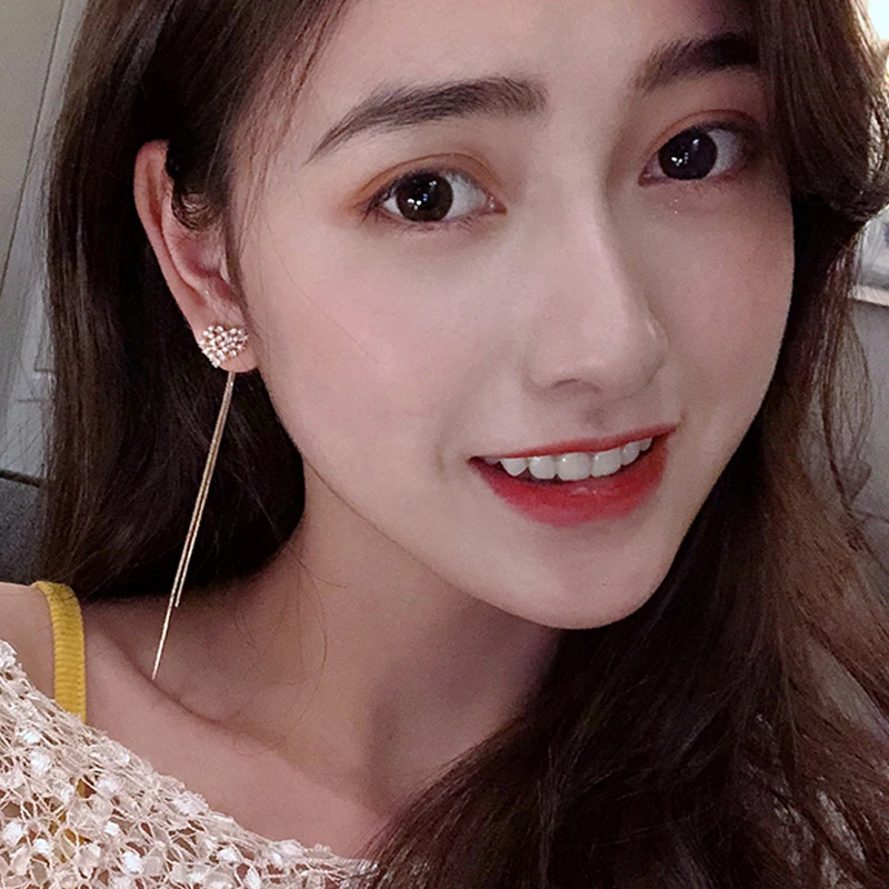 Luxury Shining Drop Earrings For Women Big Hoop Flower Heart Shape Long Tassel Rhinestone Dangle Earring Wedding Jewelry Gifts