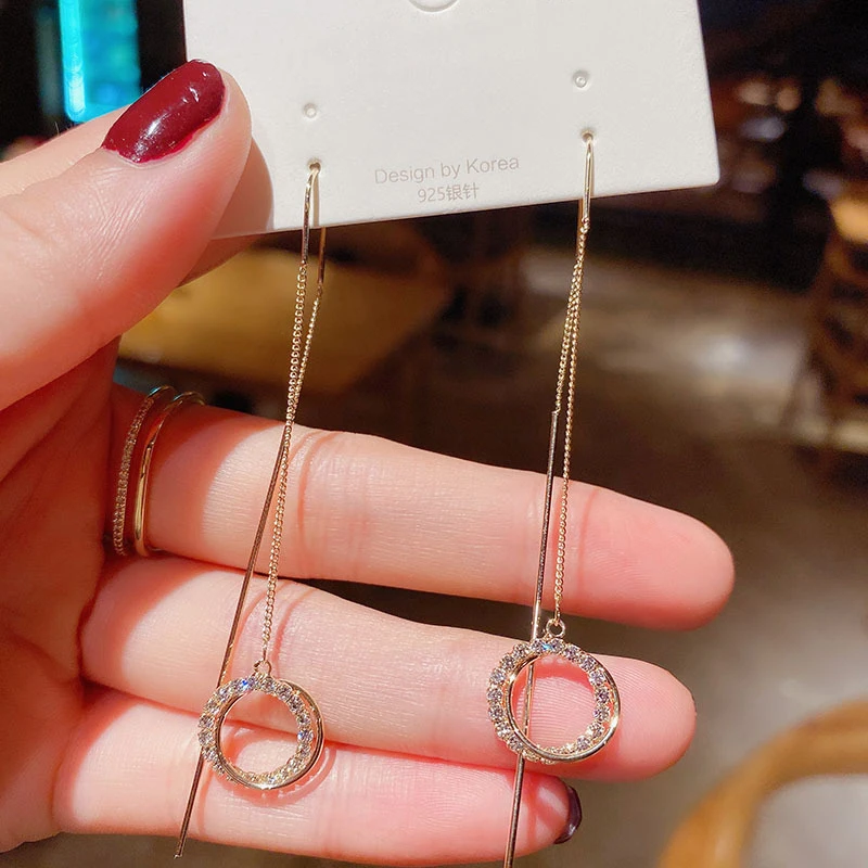 Luxury Shining Drop Earrings For Women Big Hoop Flower Heart Shape Long Tassel Rhinestone Dangle Earring Wedding Jewelry Gifts