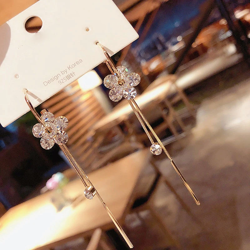Luxury Shining Drop Earrings For Women Big Hoop Flower Heart Shape Long Tassel Rhinestone Dangle Earring Wedding Jewelry Gifts