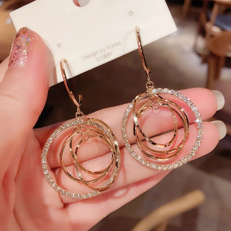 Luxury Shining Drop Earrings For Women Big Hoop Flower Heart Shape Long Tassel Rhinestone Dangle Earring Wedding Jewelry Gifts