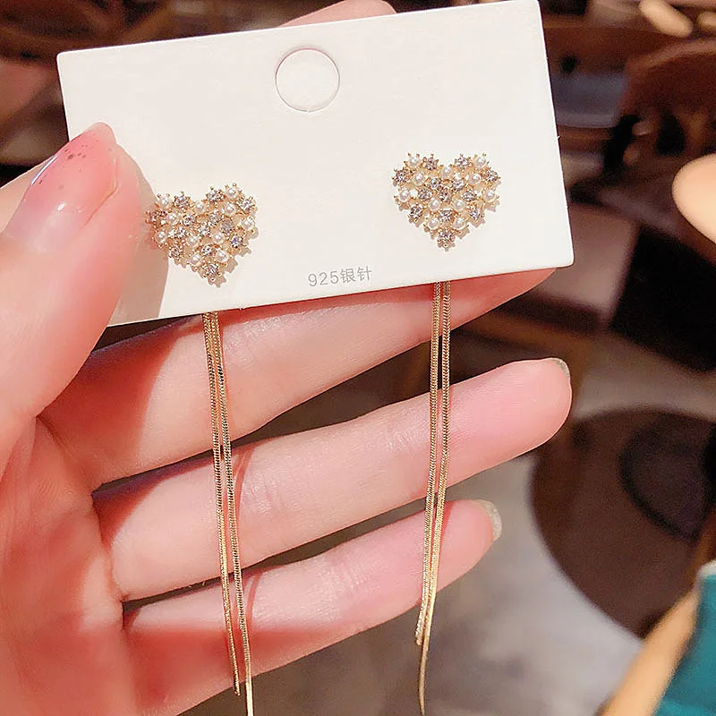Luxury Shining Drop Earrings For Women Big Hoop Flower Heart Shape Long Tassel Rhinestone Dangle Earring Wedding Jewelry Gifts