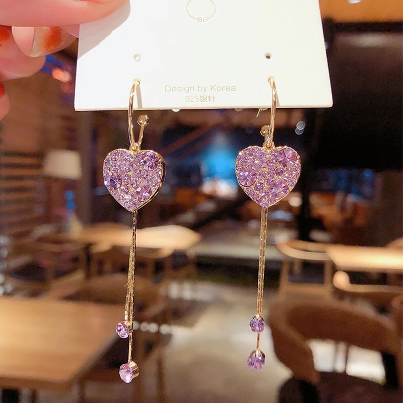 Luxury Shining Drop Earrings For Women Big Hoop Flower Heart Shape Long Tassel Rhinestone Dangle Earring Wedding Jewelry Gifts