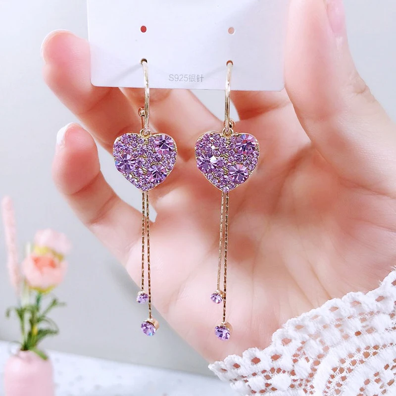 Luxury Shining Drop Earrings For Women Big Hoop Flower Heart Shape Long Tassel Rhinestone Dangle Earring Wedding Jewelry Gifts