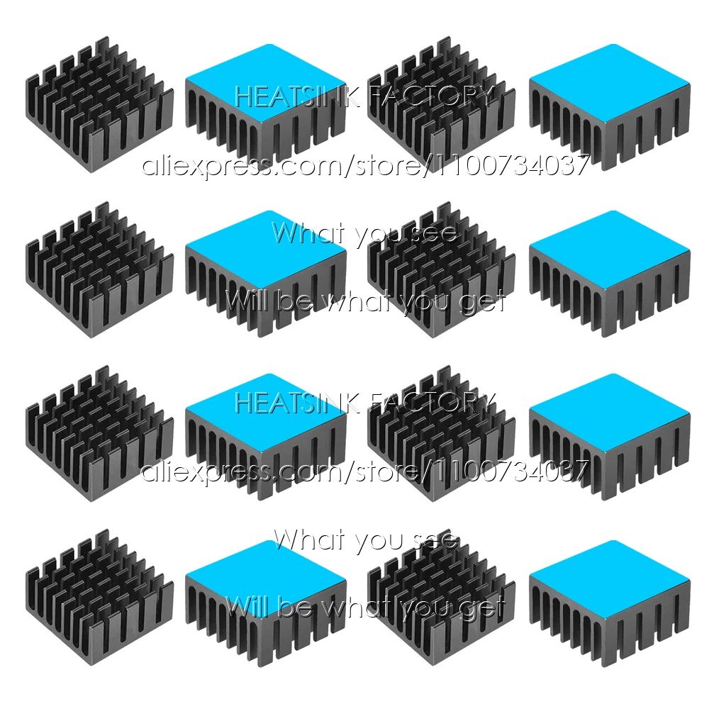 20x20x10mm Silver / Black Anodized Slotted Aluminum Heat Sink Cooler Radiator Heatsink With Thermal Conductive Pad Tape