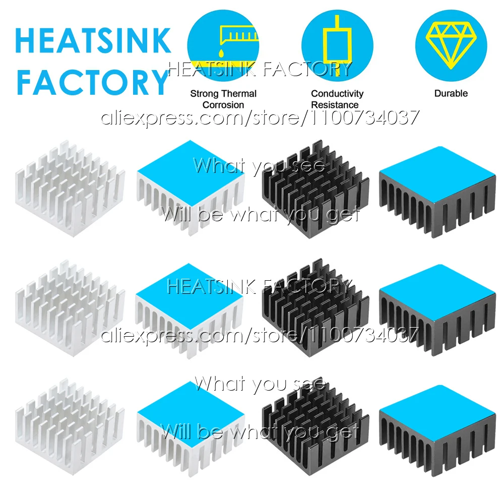 20x20x10mm Silver / Black Anodized Slotted Aluminum Heat Sink Cooler Radiator Heatsink With Thermal Conductive Pad Tape