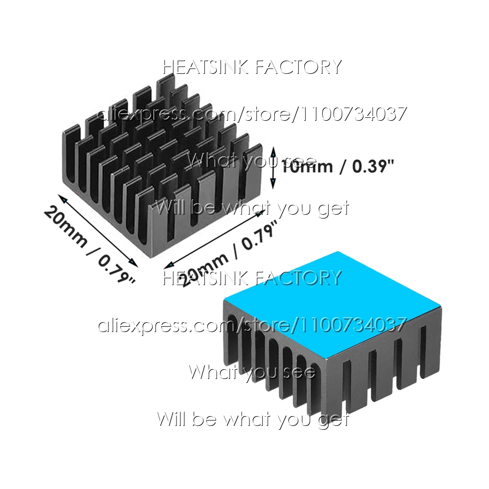 20x20x10mm Silver / Black Anodized Slotted Aluminum Heat Sink Cooler Radiator Heatsink With Thermal Conductive Pad Tape