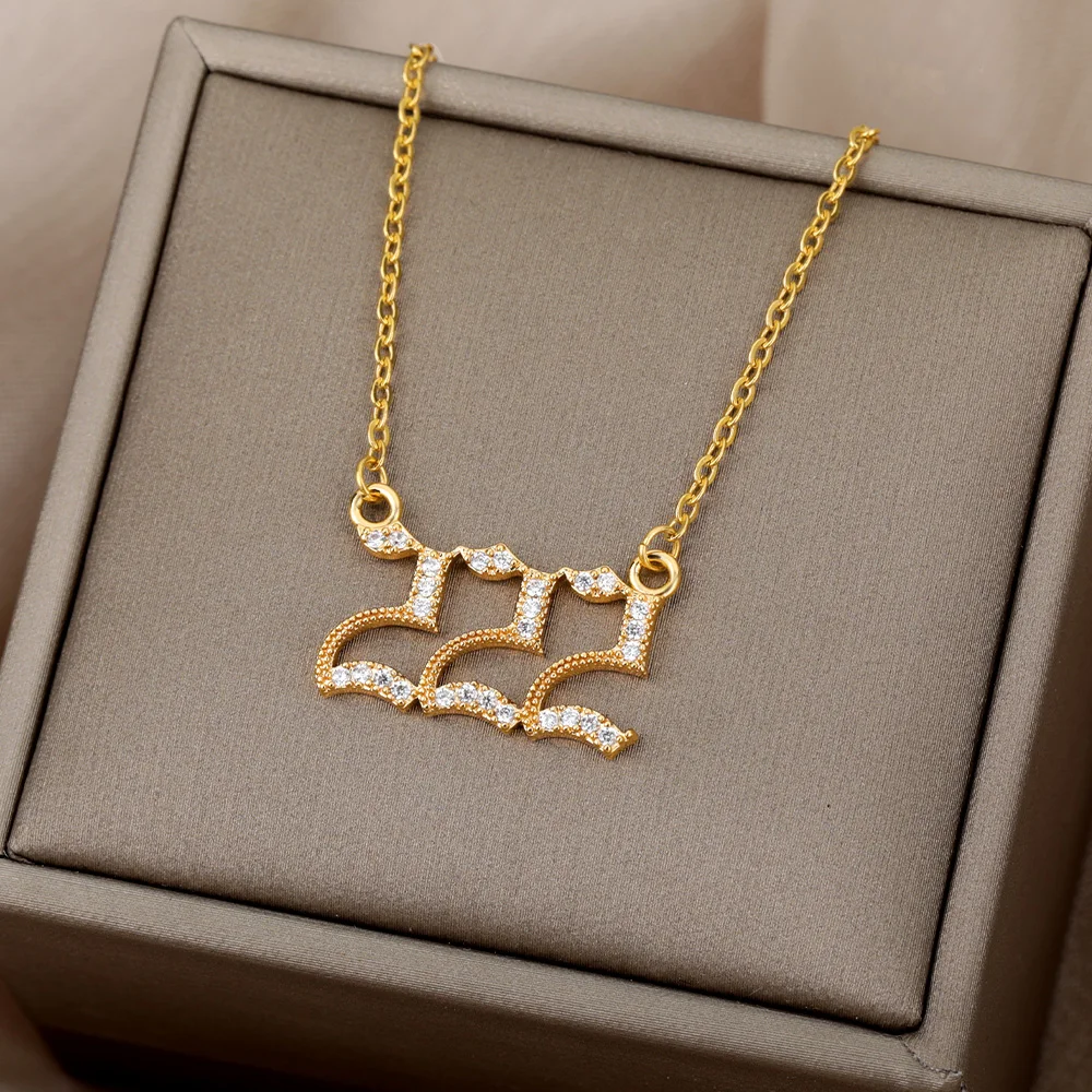 Zircon Angel Number Necklaces 111 222 333 444 555 666 777 888 999 Stainless Steel Necklace For Women Devil Choker Trend Jewelry