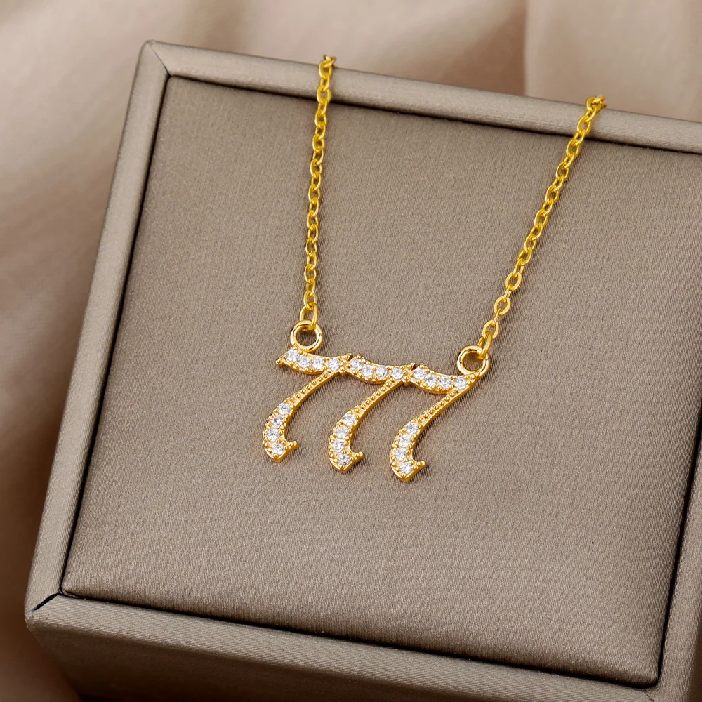 Zircon Angel Number Necklaces 111 222 333 444 555 666 777 888 999 Stainless Steel Necklace For Women Devil Choker Trend Jewelry