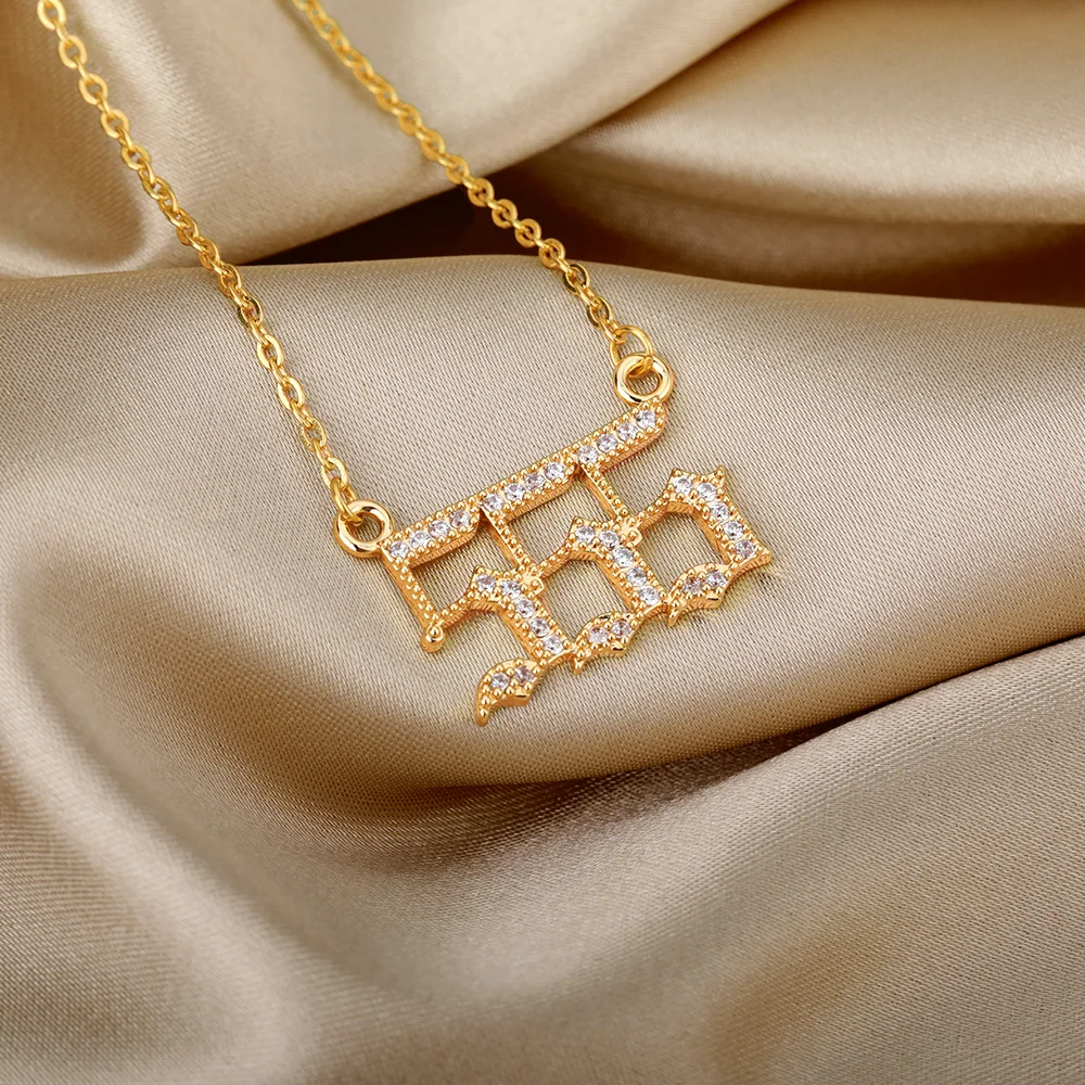 Zircon Angel Number Necklaces 111 222 333 444 555 666 777 888 999 Stainless Steel Necklace For Women Devil Choker Trend Jewelry