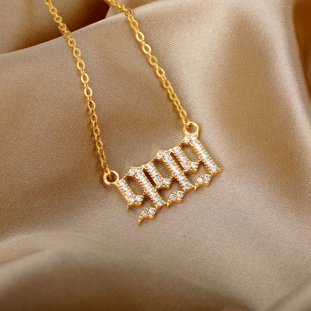 Zircon Angel Number Necklaces 111 222 333 444 555 666 777 888 999 Stainless Steel Necklace For Women Devil Choker Trend Jewelry
