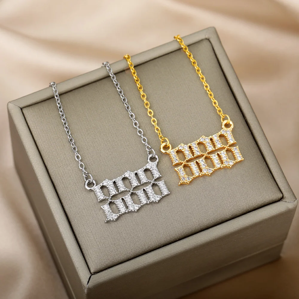 Zircon Angel Number Necklaces 111 222 333 444 555 666 777 888 999 Stainless Steel Necklace For Women Devil Choker Trend Jewelry