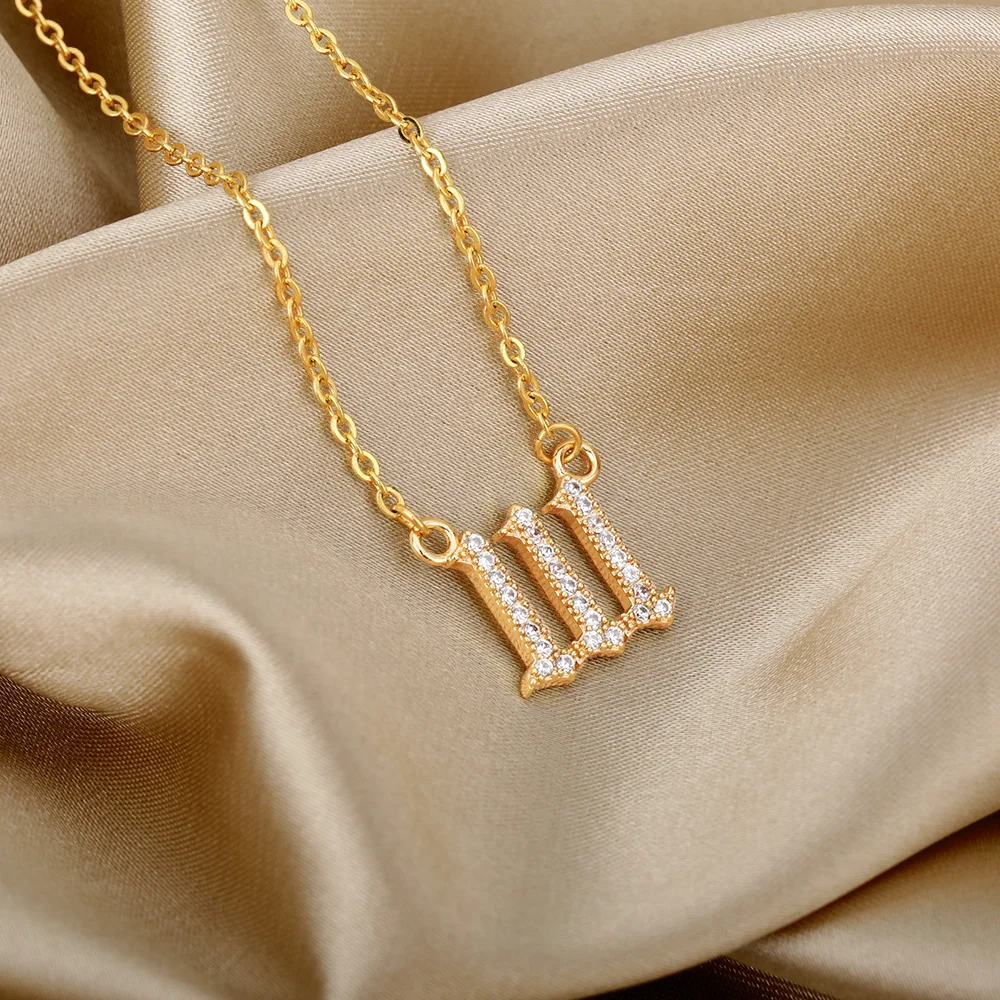 Zircon Angel Number Necklaces 111 222 333 444 555 666 777 888 999 Stainless Steel Necklace For Women Devil Choker Trend Jewelry