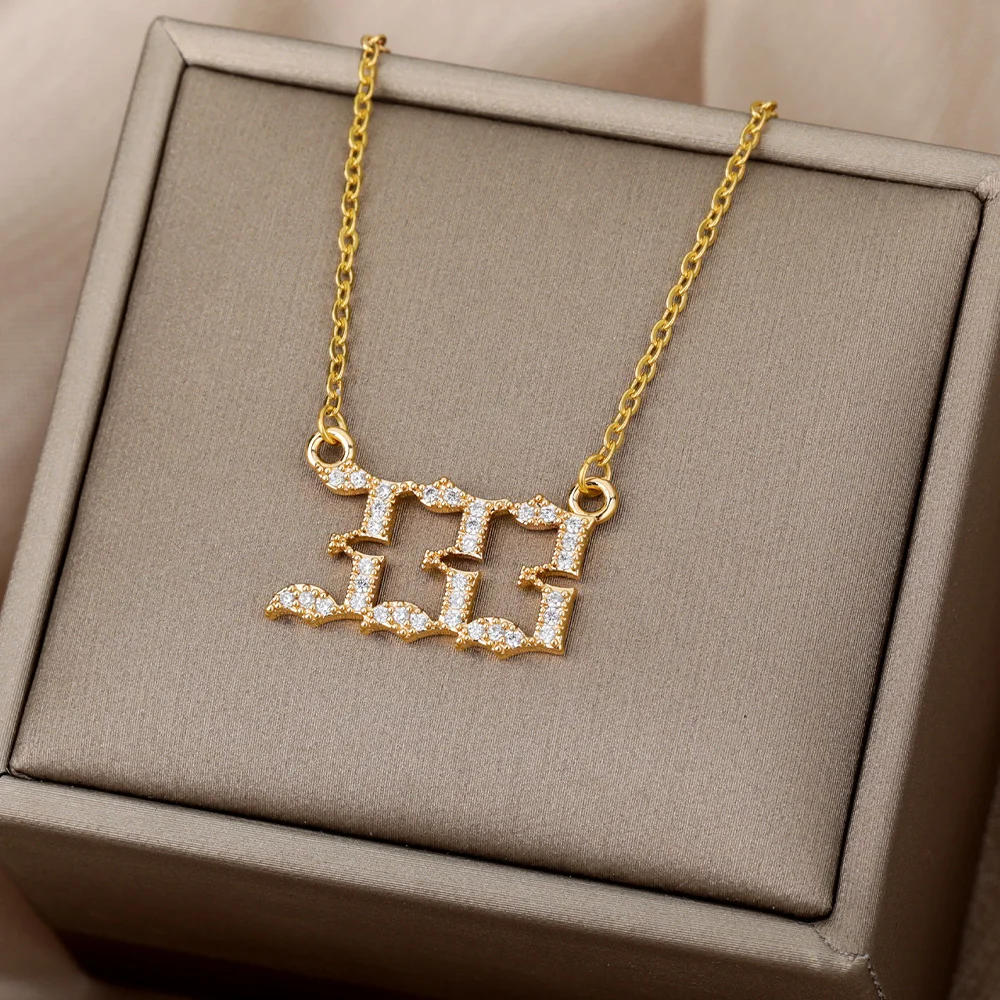 Zircon Angel Number Necklaces 111 222 333 444 555 666 777 888 999 Stainless Steel Necklace For Women Devil Choker Trend Jewelry
