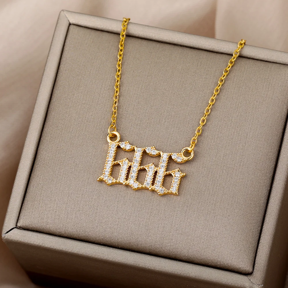 Zircon Angel Number Necklaces 111 222 333 444 555 666 777 888 999 Stainless Steel Necklace For Women Devil Choker Trend Jewelry