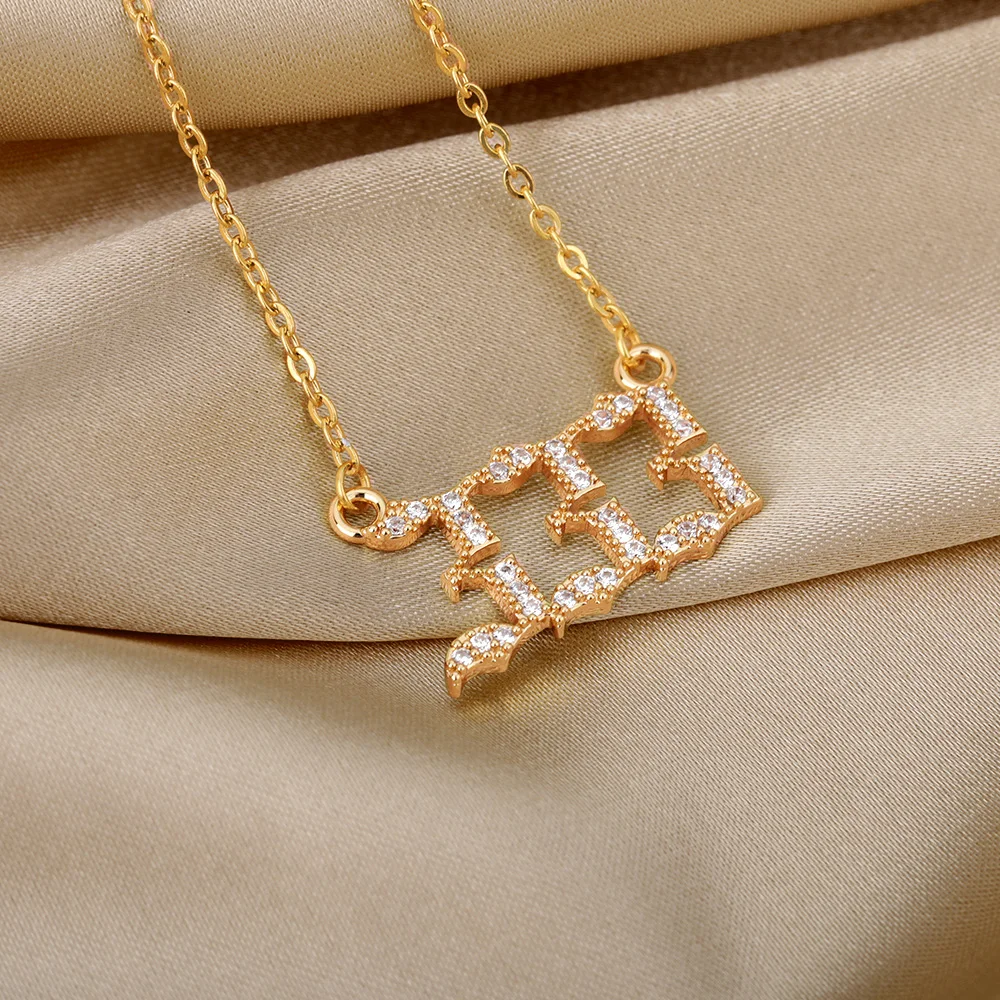 Zircon Angel Number Necklaces 111 222 333 444 555 666 777 888 999 Stainless Steel Necklace For Women Devil Choker Trend Jewelry