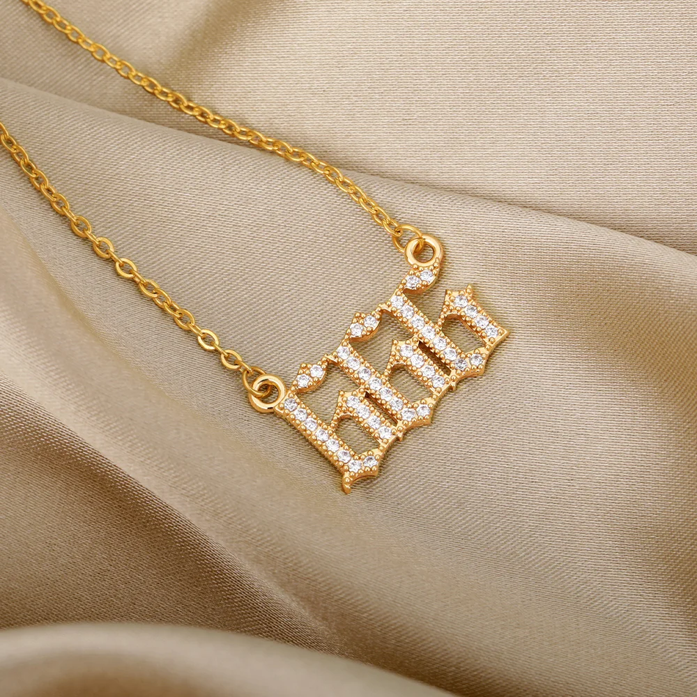 Zircon Angel Number Necklaces 111 222 333 444 555 666 777 888 999 Stainless Steel Necklace For Women Devil Choker Trend Jewelry