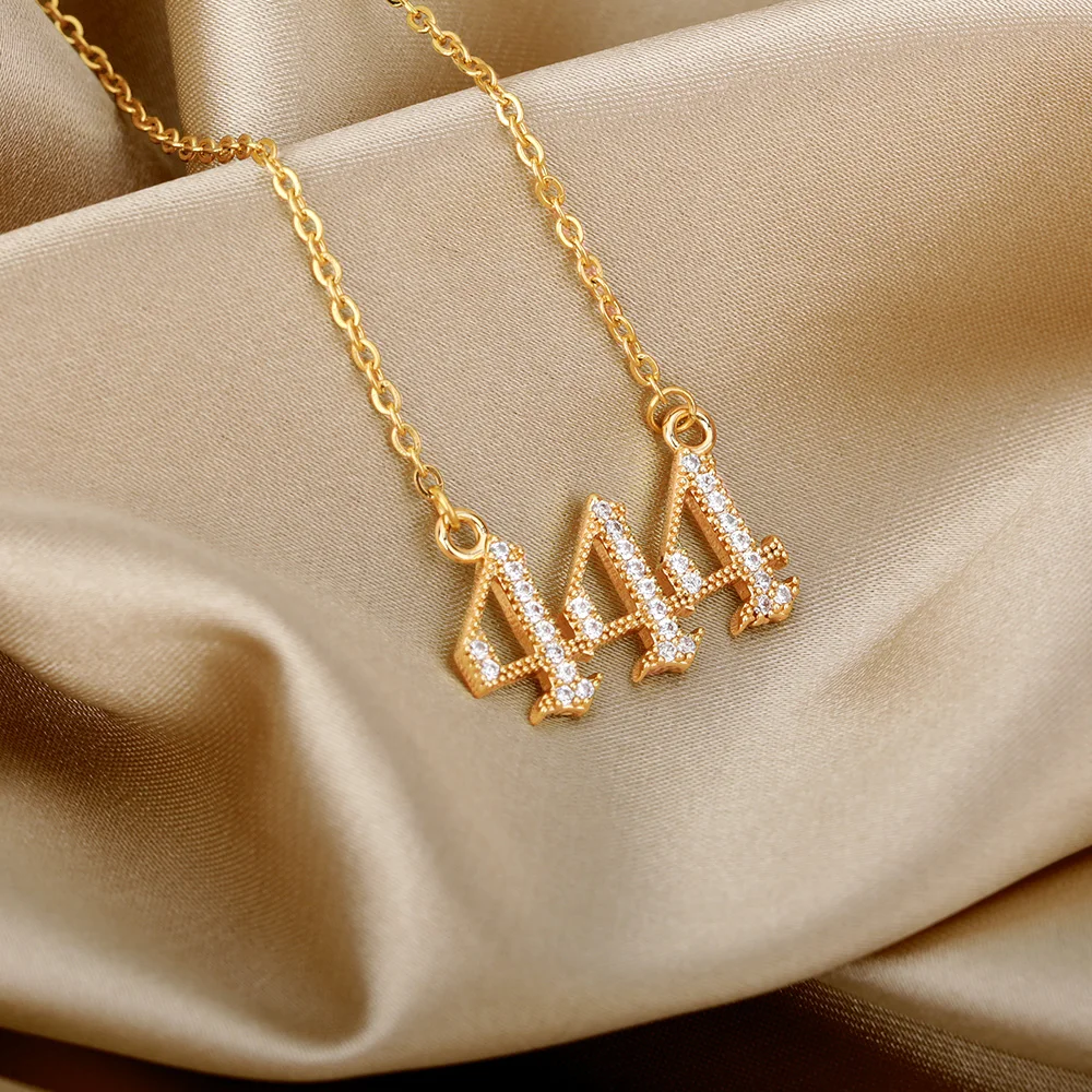 Zircon Angel Number Necklaces 111 222 333 444 555 666 777 888 999 Stainless Steel Necklace For Women Devil Choker Trend Jewelry