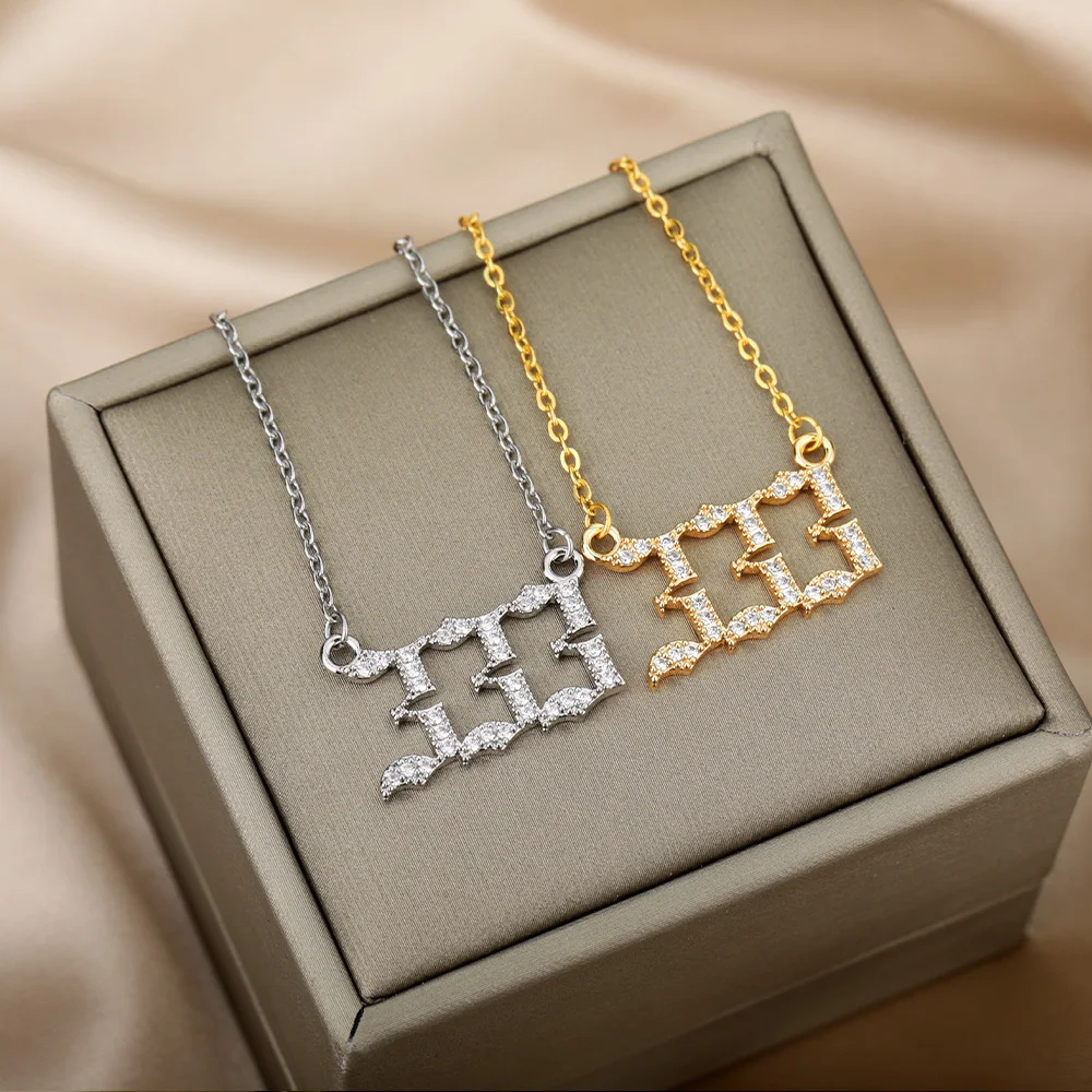 Zircon Angel Number Necklaces 111 222 333 444 555 666 777 888 999 Stainless Steel Necklace For Women Devil Choker Trend Jewelry
