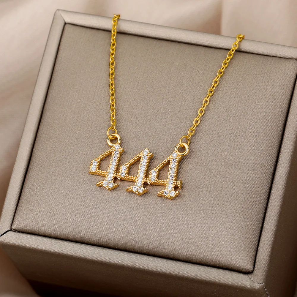 Zircon Angel Number Necklaces 111 222 333 444 555 666 777 888 999 Stainless Steel Necklace For Women Devil Choker Trend Jewelry