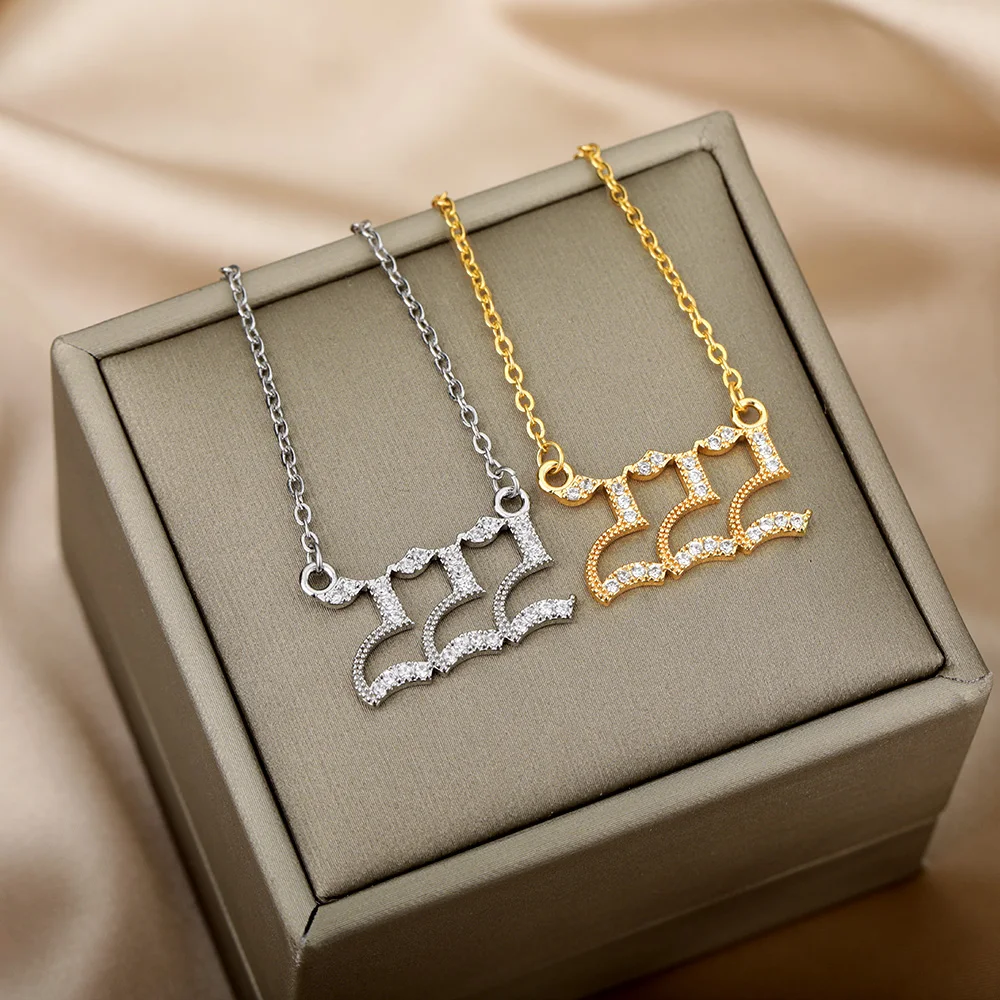 Zircon Angel Number Necklaces 111 222 333 444 555 666 777 888 999 Stainless Steel Necklace For Women Devil Choker Trend Jewelry