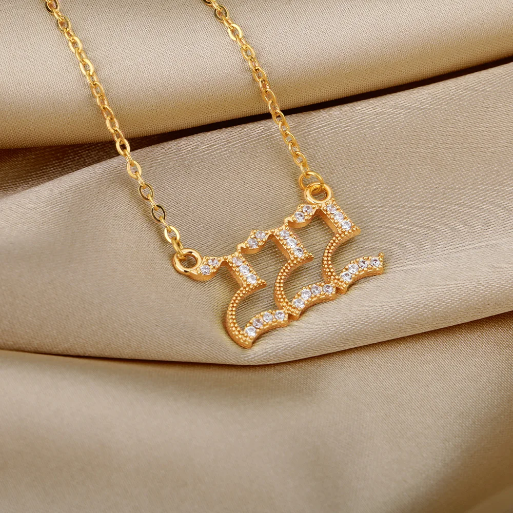 Zircon Angel Number Necklaces 111 222 333 444 555 666 777 888 999 Stainless Steel Necklace For Women Devil Choker Trend Jewelry
