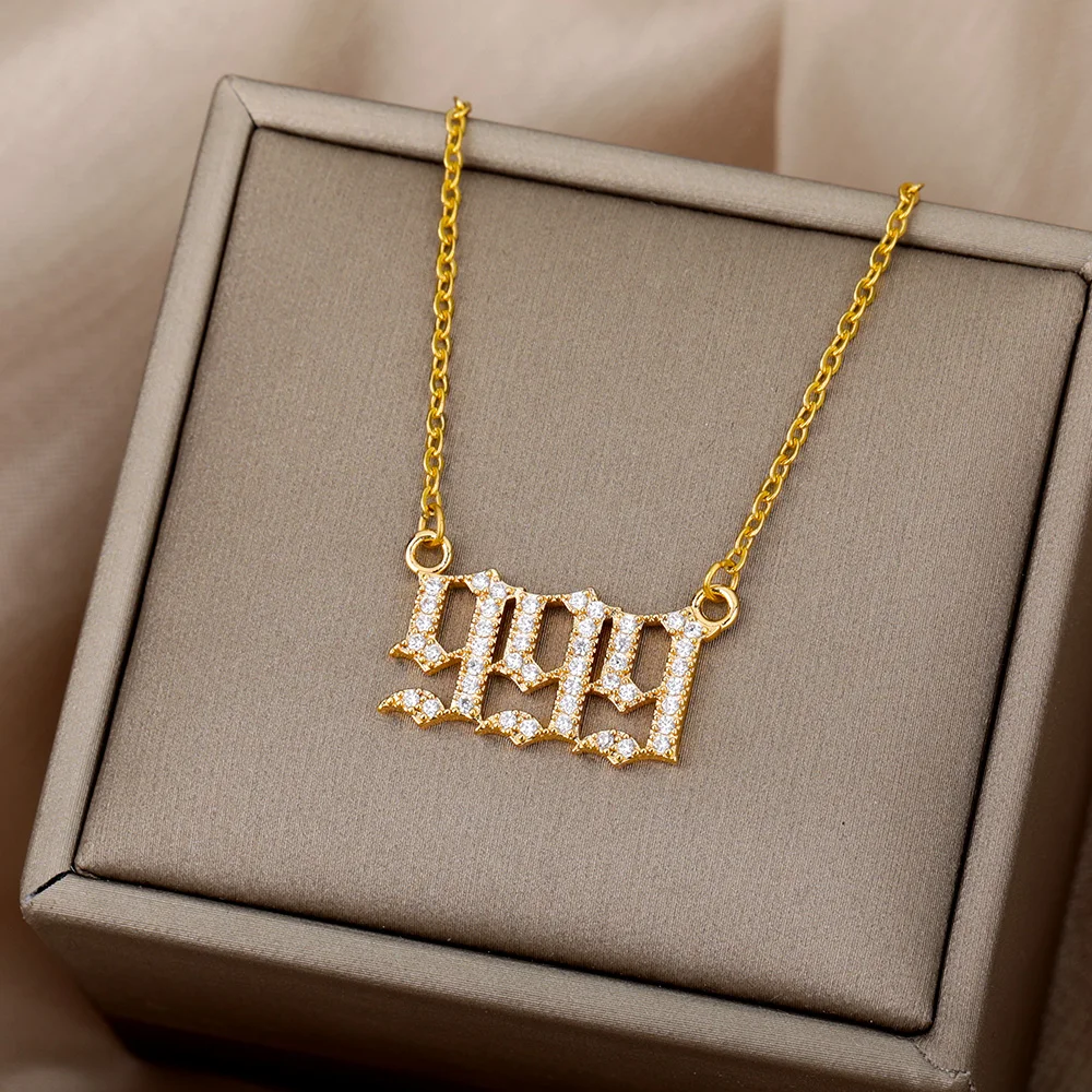 Zircon Angel Number Necklaces 111 222 333 444 555 666 777 888 999 Stainless Steel Necklace For Women Devil Choker Trend Jewelry