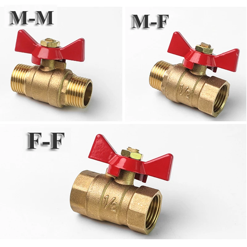 Brass Shut Off Ball Valve With Butterfly Handle For Fuel Gas Water Oil Air 1/4" 3/8" 1/2" 3/4" Female To Female Thread Two Way