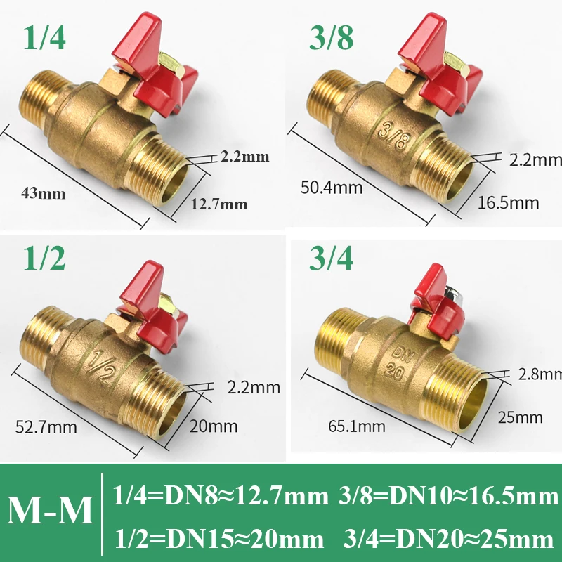Brass Shut Off Ball Valve With Butterfly Handle For Fuel Gas Water Oil Air 1/4" 3/8" 1/2" 3/4" Female To Female Thread Two Way