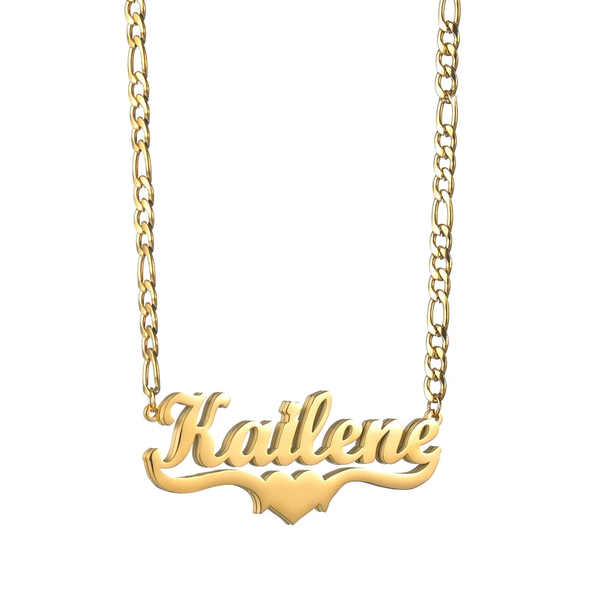 Atoztide Customized Name Hip Hop Letter Necklace Double Thick Plated Figaro Chain Piercing Carving Pendants for Women Gift