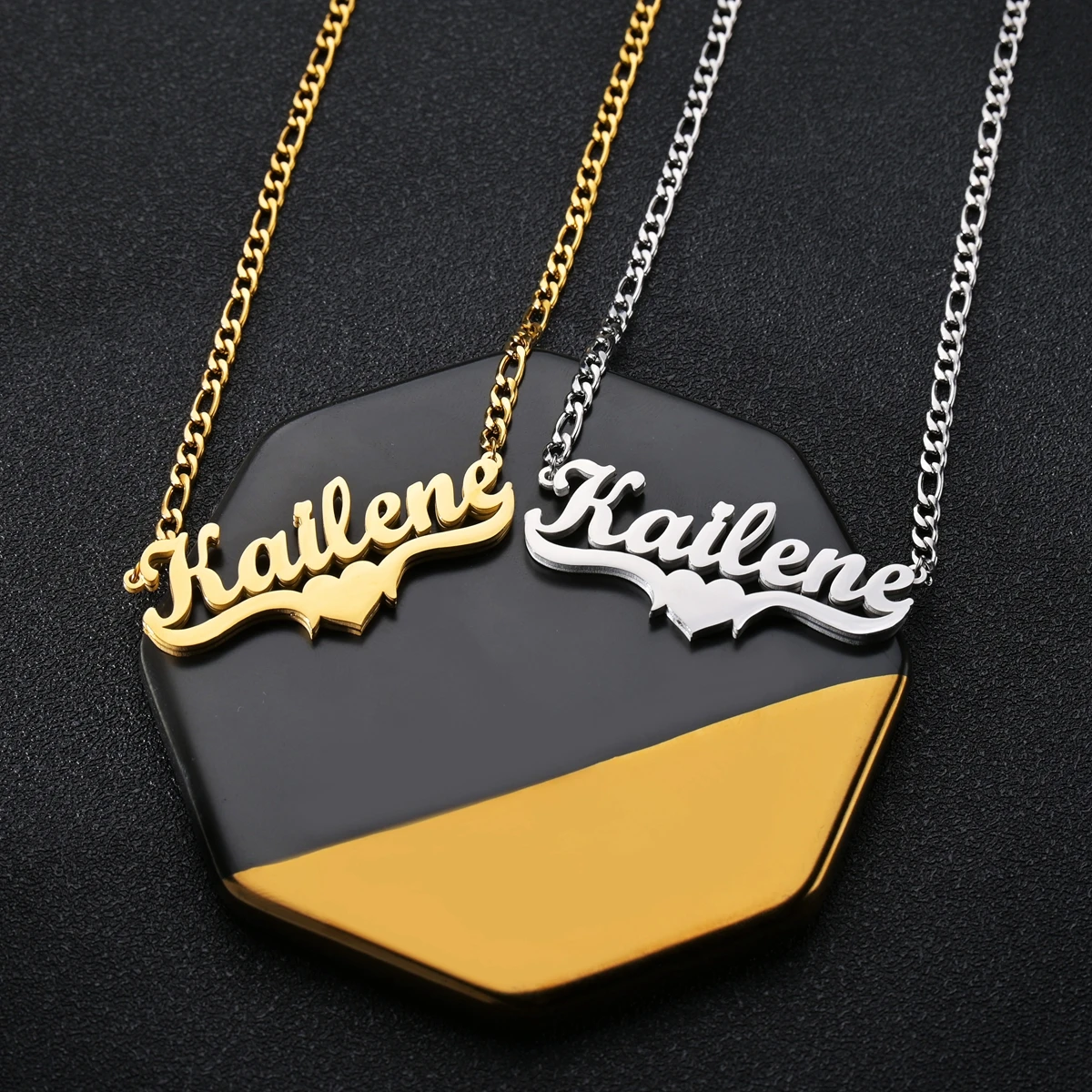 Atoztide Customized Name Hip Hop Letter Necklace Double Thick Plated Figaro Chain Piercing Carving Pendants for Women Gift