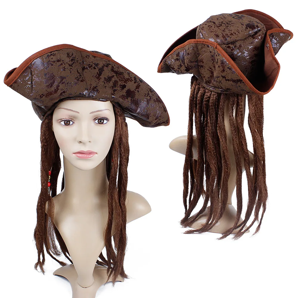 Halloween Costume for Unisex Adult Pu Pirate Captain Jack Sparrow Wigs Hat Carnival Party Props Accessories
