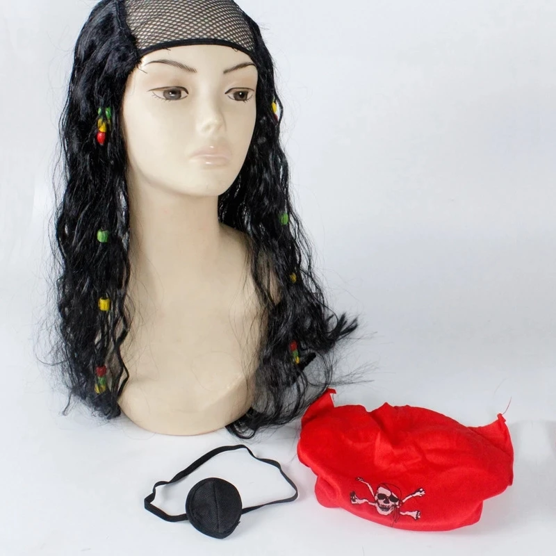 Halloween Costume for Unisex Adult Pu Pirate Captain Jack Sparrow Wigs Hat Carnival Party Props Accessories