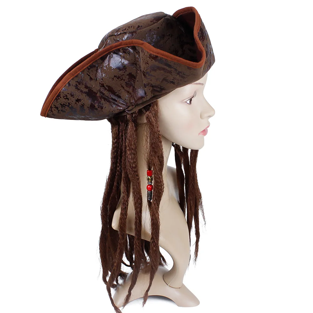 Halloween Costume for Unisex Adult Pu Pirate Captain Jack Sparrow Wigs Hat Carnival Party Props Accessories