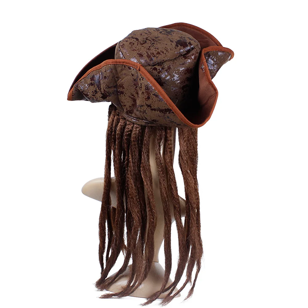 Halloween Costume for Unisex Adult Pu Pirate Captain Jack Sparrow Wigs Hat Carnival Party Props Accessories