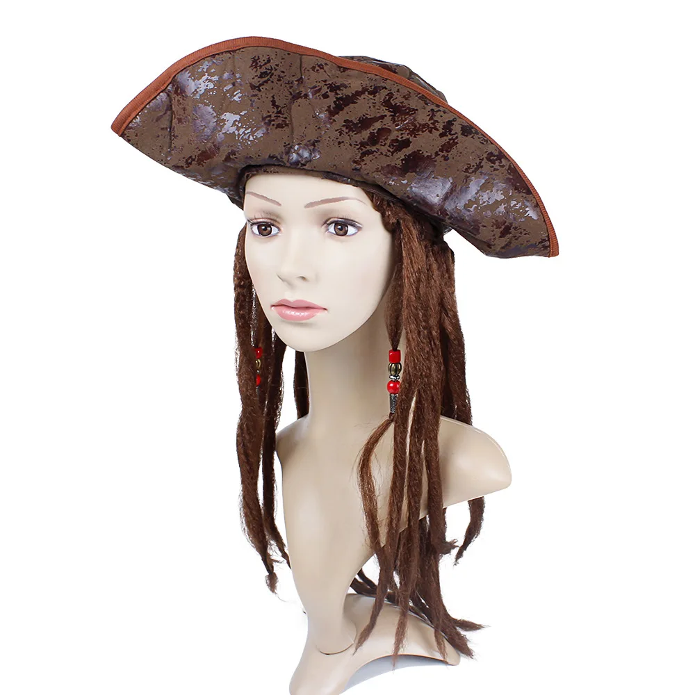 Halloween Costume for Unisex Adult Pu Pirate Captain Jack Sparrow Wigs Hat Carnival Party Props Accessories