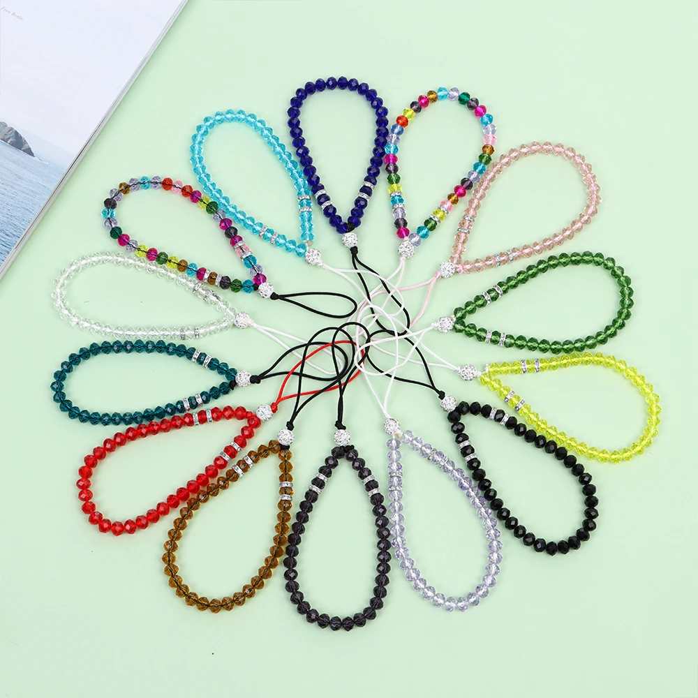 New Colorful Anti-Lost Phone Chain Artificial Crystal Phone Hang Rope Mobile Phone Strap Lanyard Cell Phone Case Hanging Cord