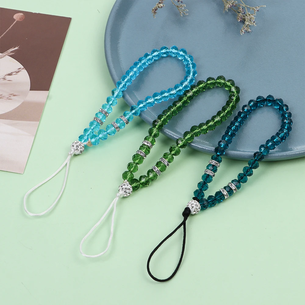 New Colorful Anti-Lost Phone Chain Artificial Crystal Phone Hang Rope Mobile Phone Strap Lanyard Cell Phone Case Hanging Cord