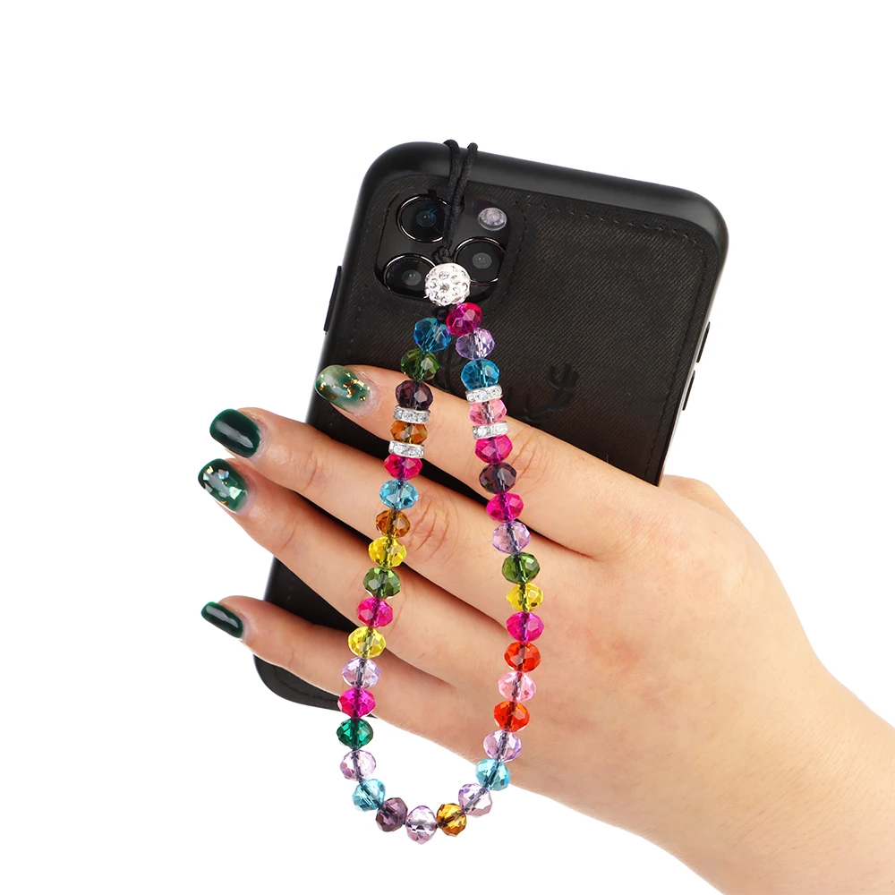 New Colorful Anti-Lost Phone Chain Artificial Crystal Phone Hang Rope Mobile Phone Strap Lanyard Cell Phone Case Hanging Cord