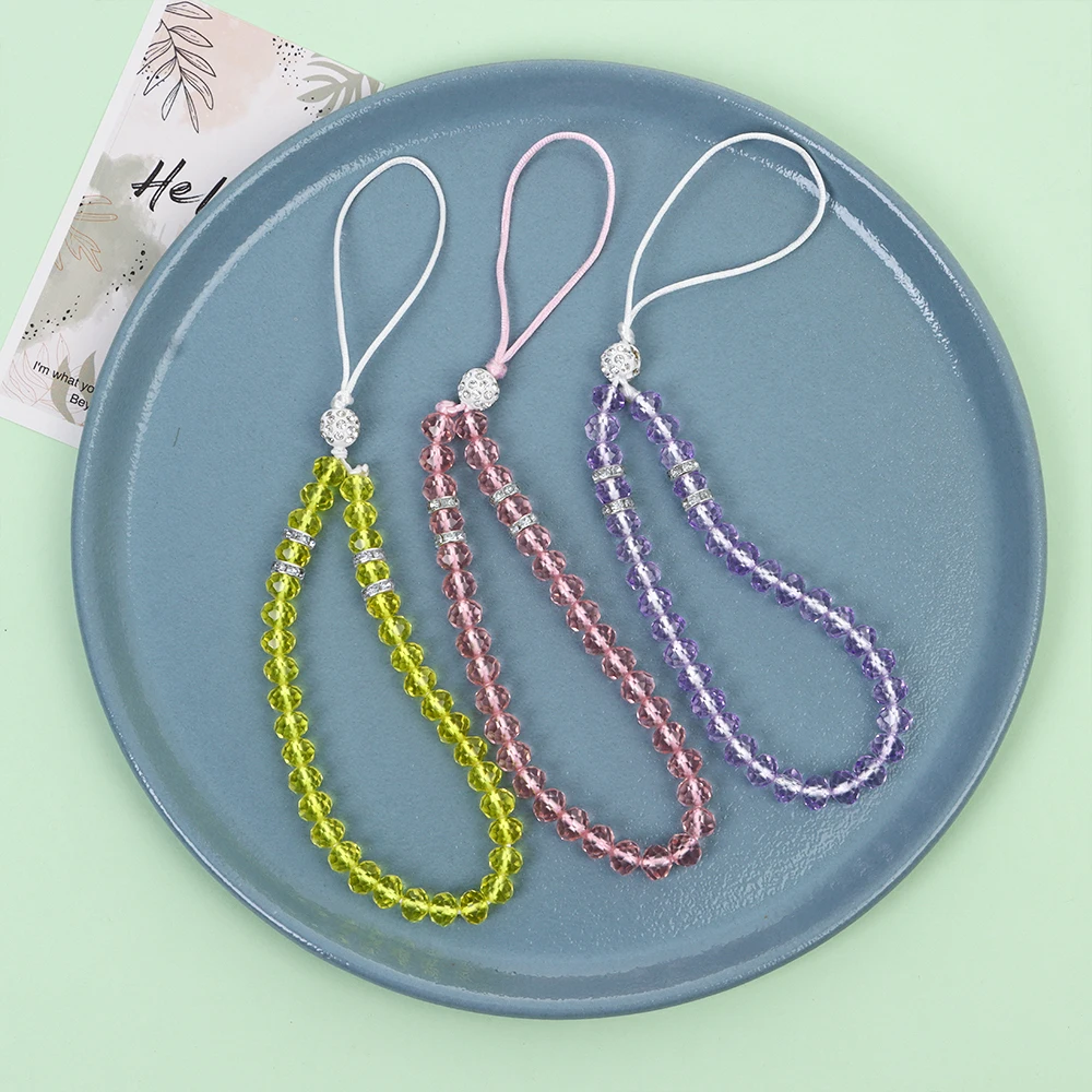 New Colorful Anti-Lost Phone Chain Artificial Crystal Phone Hang Rope Mobile Phone Strap Lanyard Cell Phone Case Hanging Cord