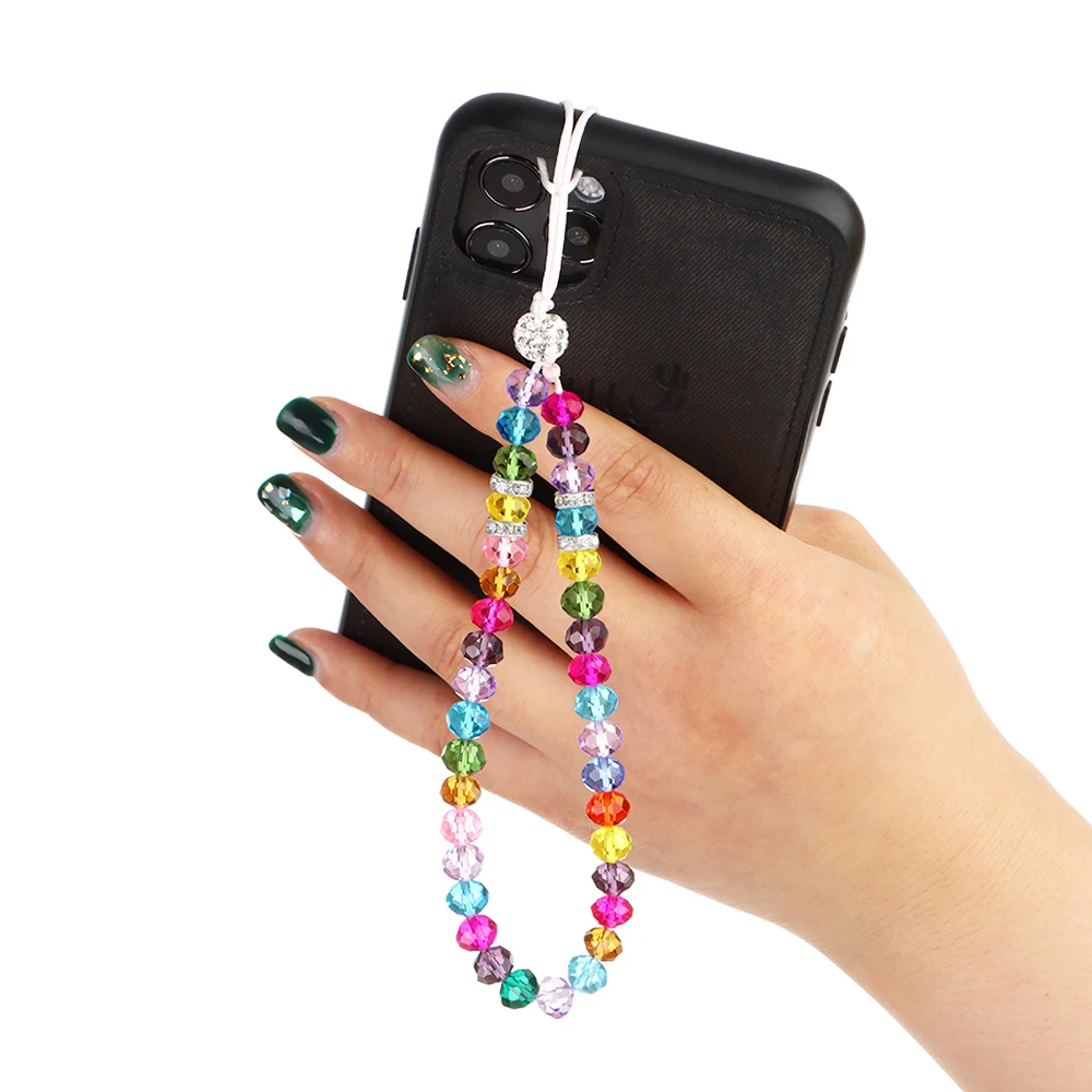 New Colorful Anti-Lost Phone Chain Artificial Crystal Phone Hang Rope Mobile Phone Strap Lanyard Cell Phone Case Hanging Cord