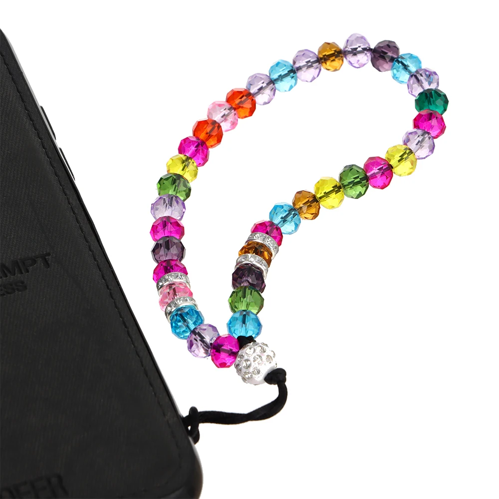 New Colorful Anti-Lost Phone Chain Artificial Crystal Phone Hang Rope Mobile Phone Strap Lanyard Cell Phone Case Hanging Cord