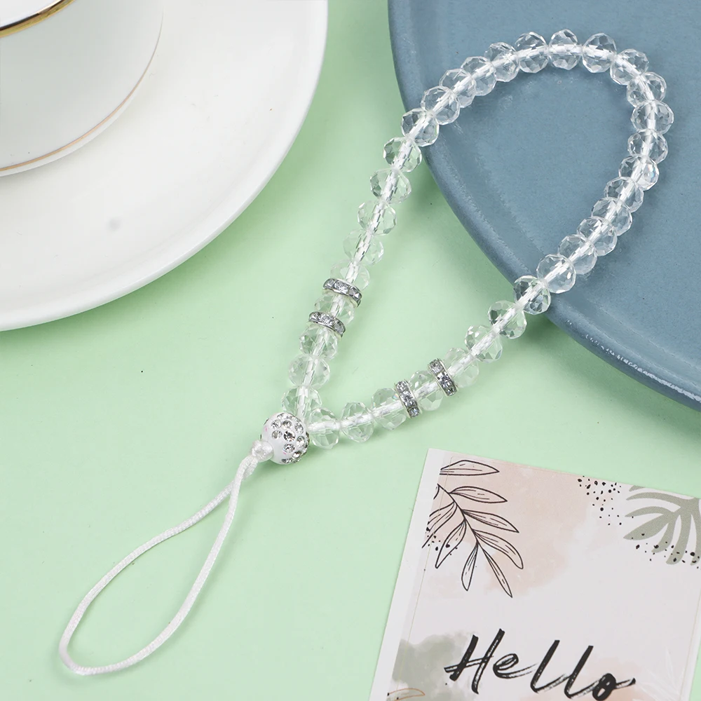 New Colorful Anti-Lost Phone Chain Artificial Crystal Phone Hang Rope Mobile Phone Strap Lanyard Cell Phone Case Hanging Cord